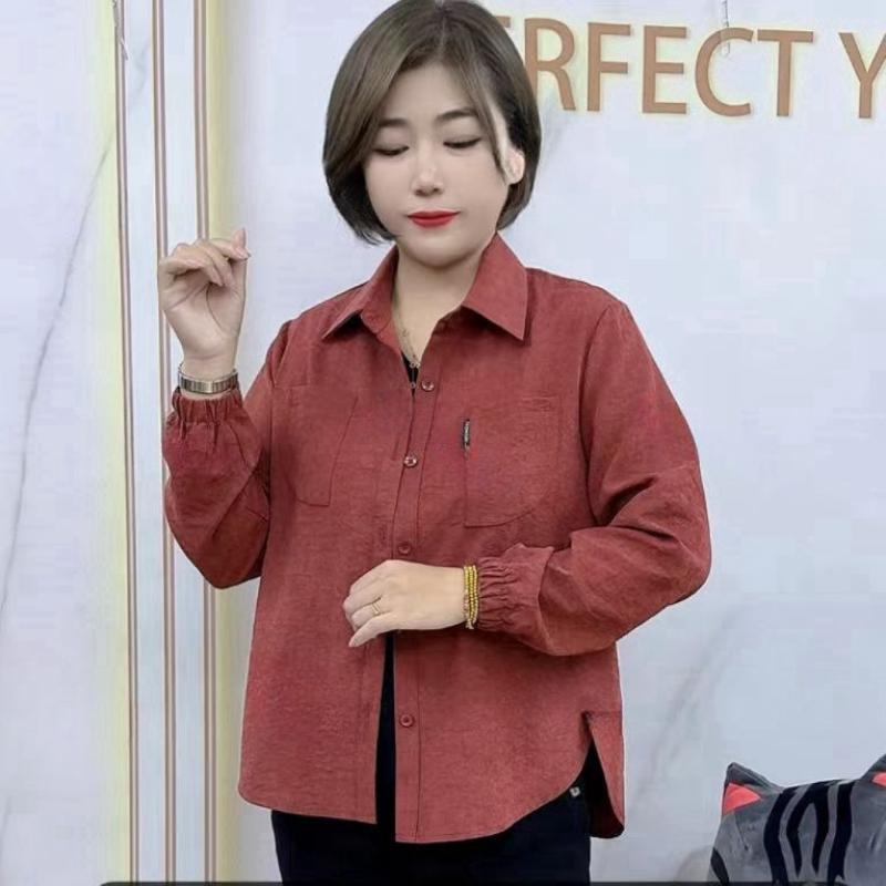 Fashionable Solid Color Long-sleeved Shirt for Women's Polo Collar Loose Slim Casual Versatile Top