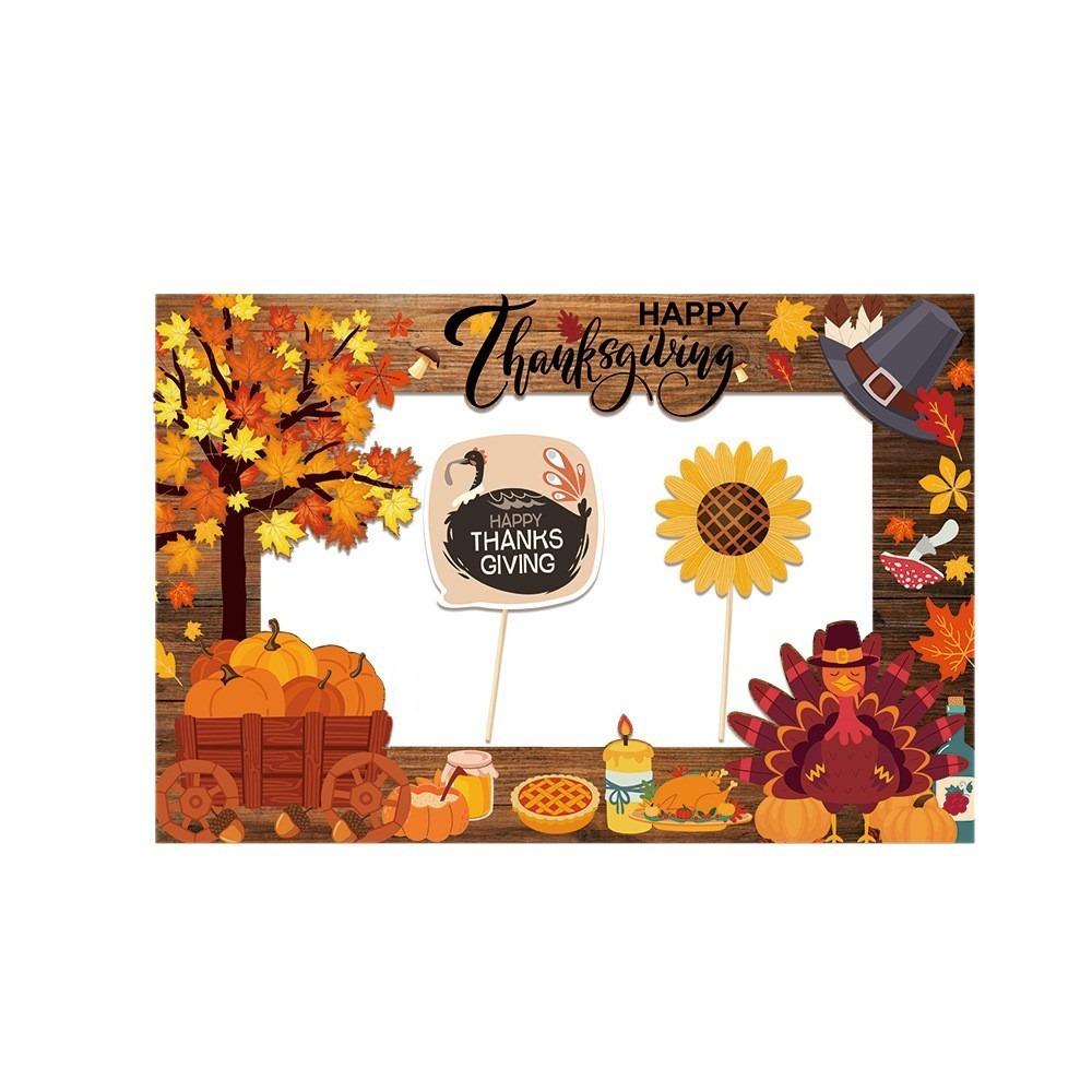 21pcs Cartoon Party Paper Frame Mask Handheld Frame Prop Thanksgiving Day