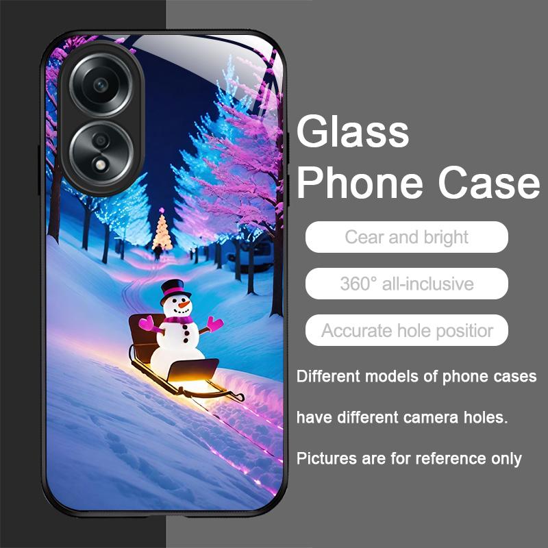 Cute Winter Snowman Christmas Tree Tempered Glass Phone Case for OPPO Realme 13 Pro Plus 12 11 10 9i C55 X7 GT Neo 2 3T 5G Cover