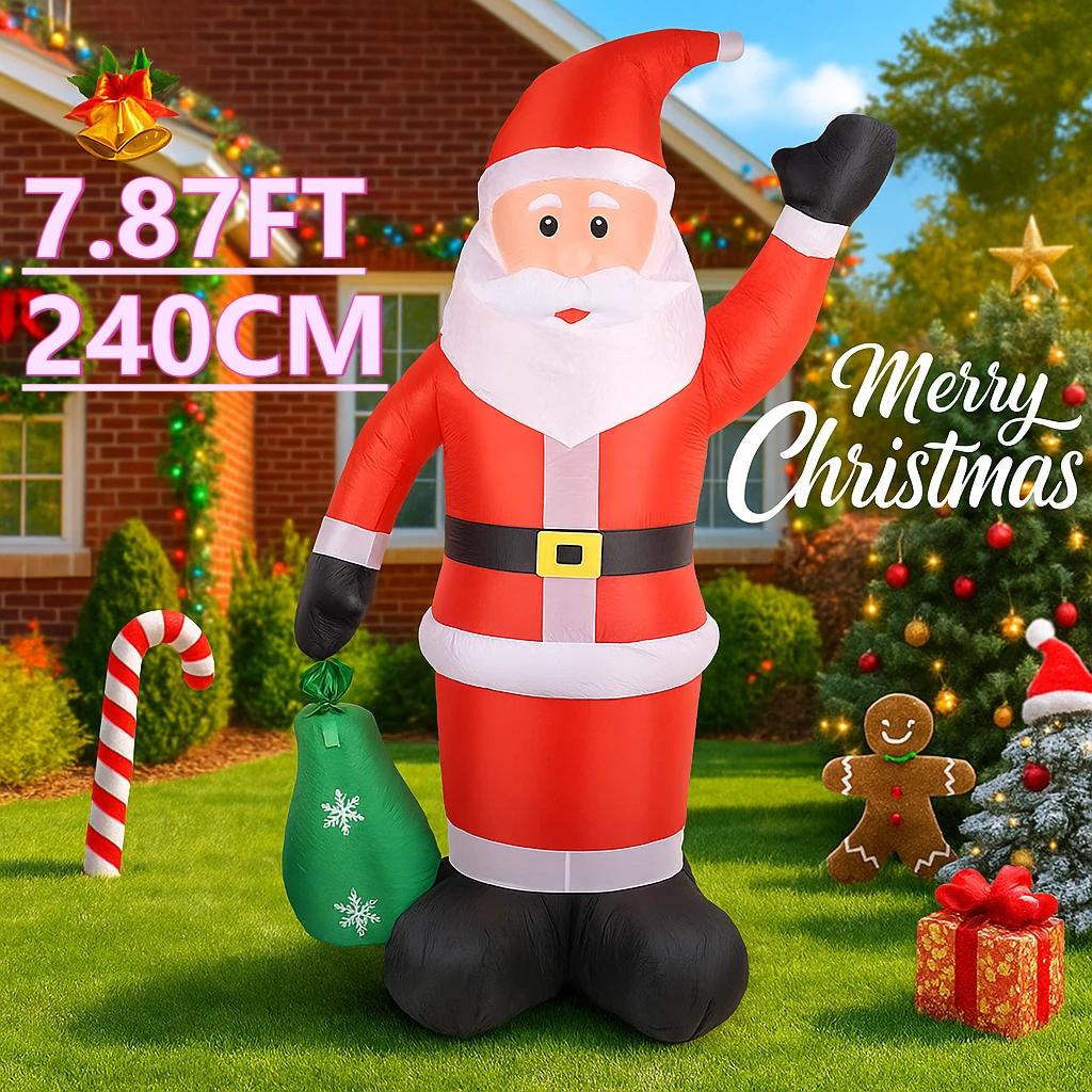 7.87FT LED Light Xmas Inflatable Santa Claus Gift Bag Toy Yard Party Decor Home Decor Supplies Ornaments Christmas Holiday Gift