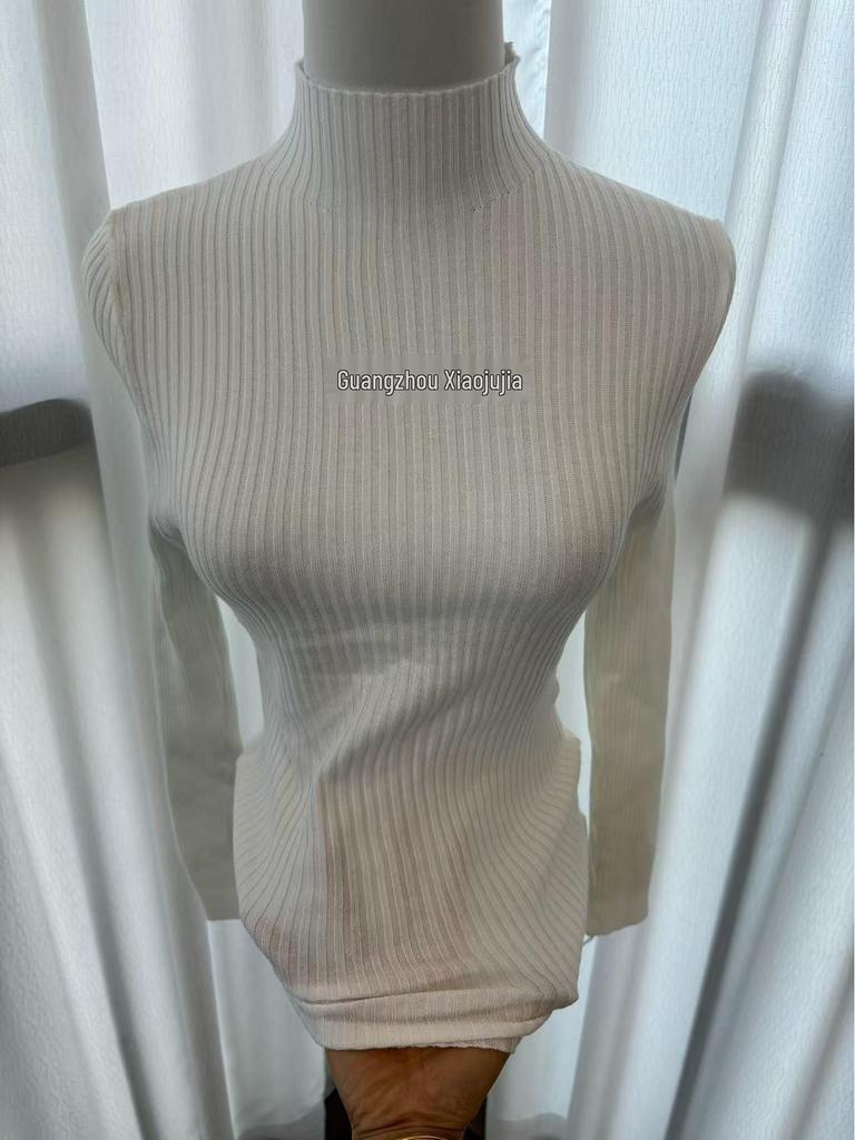 Women's White Knit Sweater: Half High Neck, Versatile Inner Wear for Autumn/Winter 2025