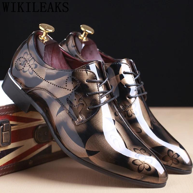 Fashion Men Dress Shoes Floral Pattern Men Formal Shoes Leather Luxury Fashion Groom Wedding Shoes 37-50