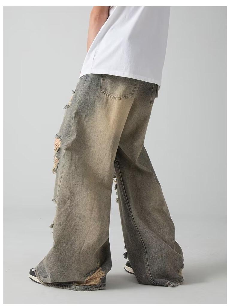 Used Ripped Slim Straight Jeans: Unisex Retro Nischendesign