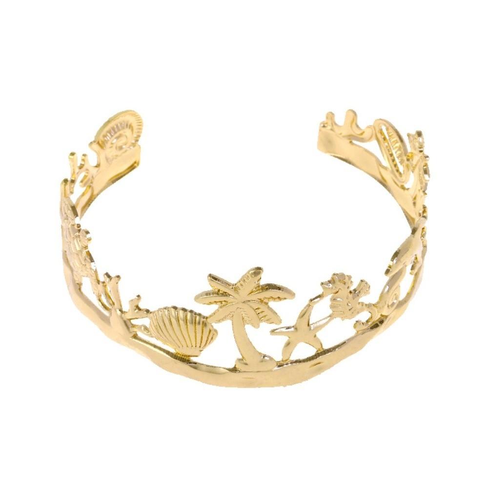 Metal Material Starfish Cuff Bracelet Adjustable Coconut Tree Bracelet Summer Accessories золотой