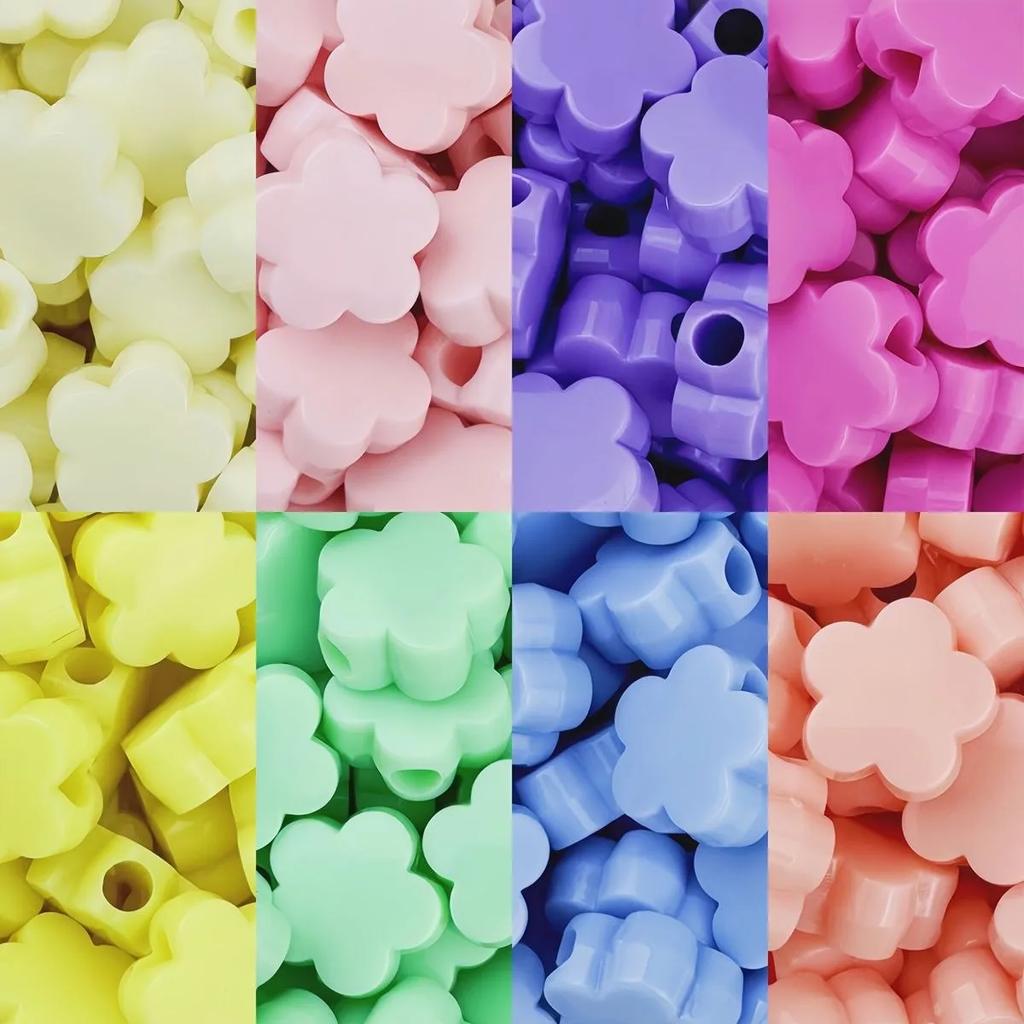 TX53 100pcs 9mm Mix Cream Color Acrylic Beads Exquisite Crafted Handmade Flower Geometry Necklace Pendants Material Jewelry