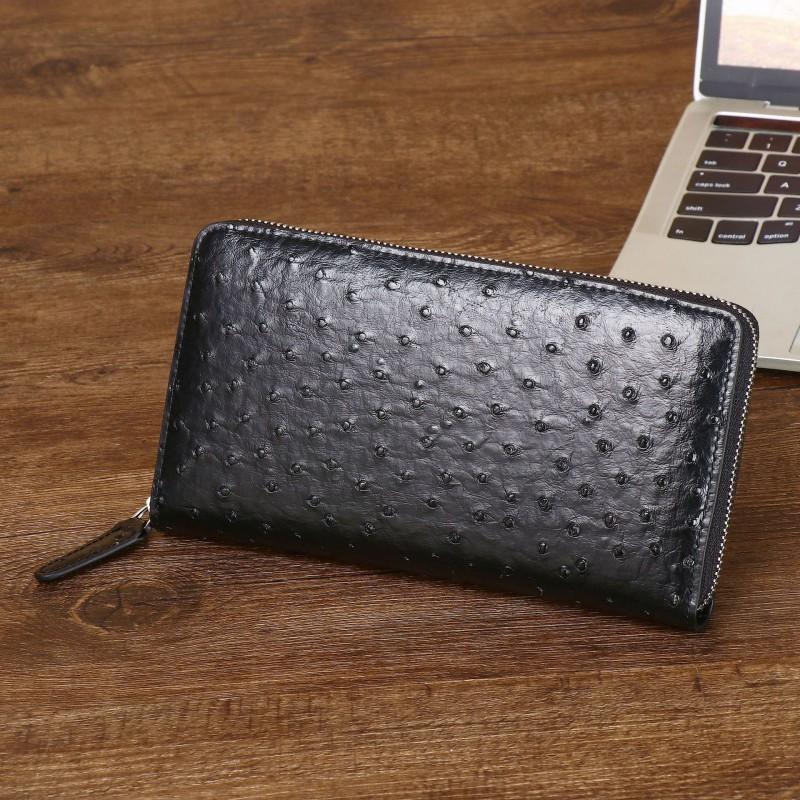 New Ostrich Pattern Men's Handbag Long Fashion Suit Clip Wallet Multi Functional Storage Bag Trendy