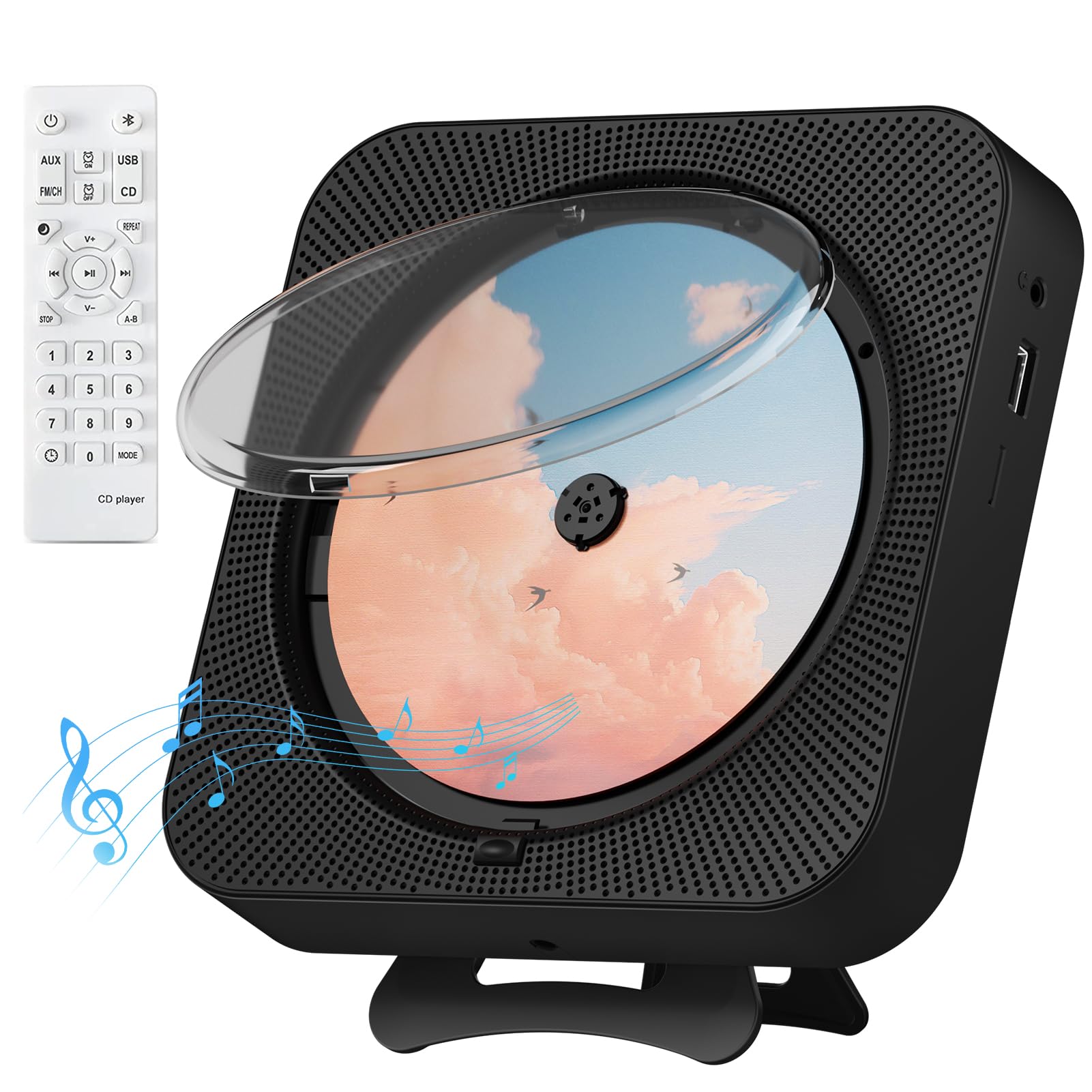 

ENVYCLOUD CD Player with Remote Speaker LED M Radio USB Repeat Music Language Fetal Japanese Instruction Manual Control, Hi-Fi Playback, Display, чорний