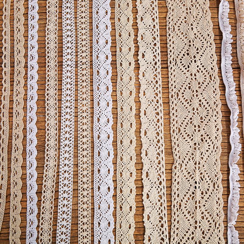 Handmade Off-White Elastic Cotton Lace for DIY Garment Accessories and Skirt Hem Decoration.
