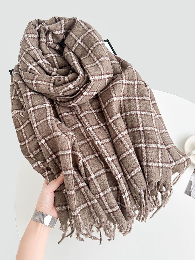 Autumn Winter Women Imitation Cashmere Knitted Scarf Lady Men Casual Plaid Tassel Soft Scarve Wrap Shawl Femme Male Unisex New