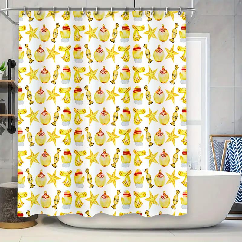 Handmade Christmas Shower Curtain White Waterproof Fabric with Christmas Ornament Print for Bathroom Decor Perfect Gift Idea