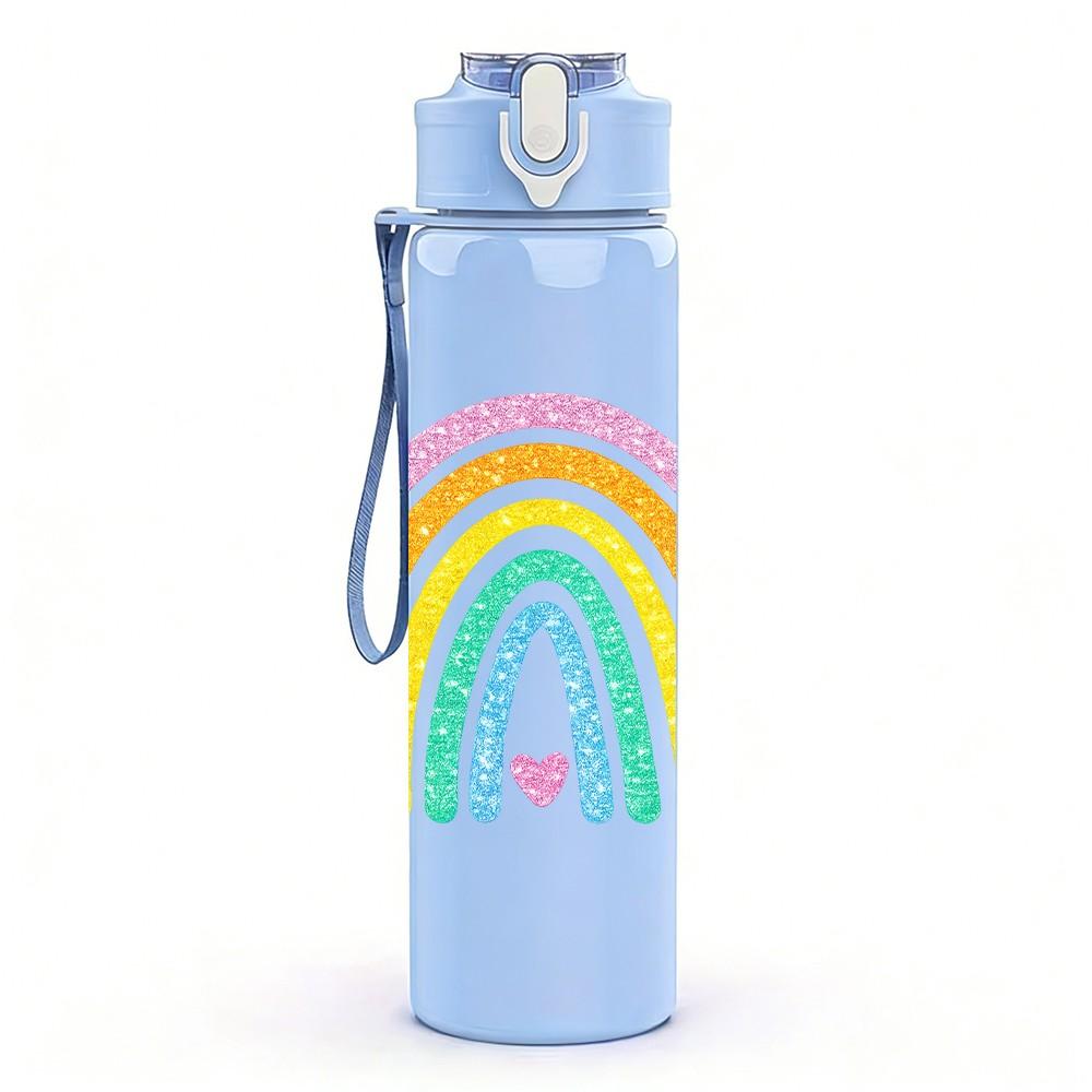 1PC Soft Pastel Rainbow Curve Art Print 750ml Color Plastic Sports Water Bottle Leakproof Flip Straw Lid Suitable for Sports Office Home Use