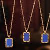 Vinatge Natural Sqaure Stone Pendant Lapis Lazuli Charm Necklace Stainless Steel Clavicle Chain For Women Jewelry