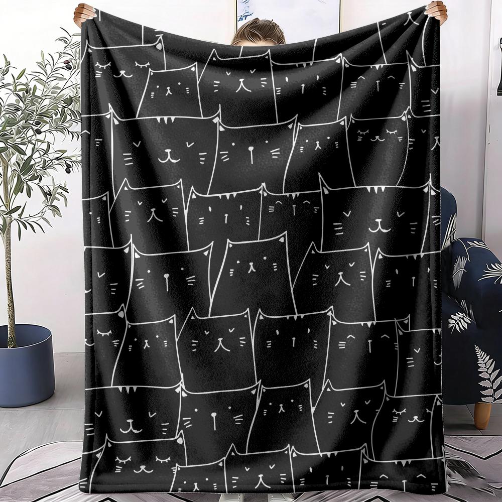 Cute Black Cats Pattern Throw Soft Flannel Throw Summer AC Blanket Lightweight Cool Nap Blanket for Sofa Bed Couch Travel 75X95CM