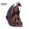 Bookshelf Display Figurine Flying Dragon Skull Resin Statue, On Human Figurine, Collectible Fantasy Statue Halloween Abstract Sculpture, Gothic Garden