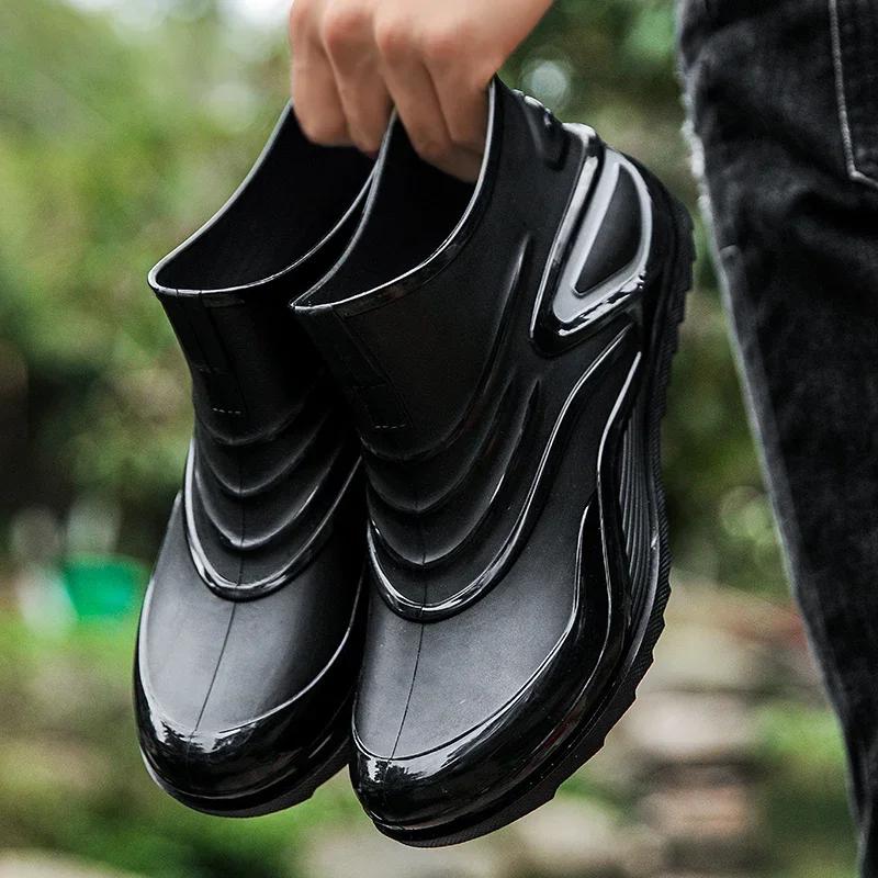 Men's Rain Boots Outdoor Chef Fishing Ankle Kitchen Shoes Casual Waterproof Large Size Fashion Non-slip Mans Working Safety Shoe