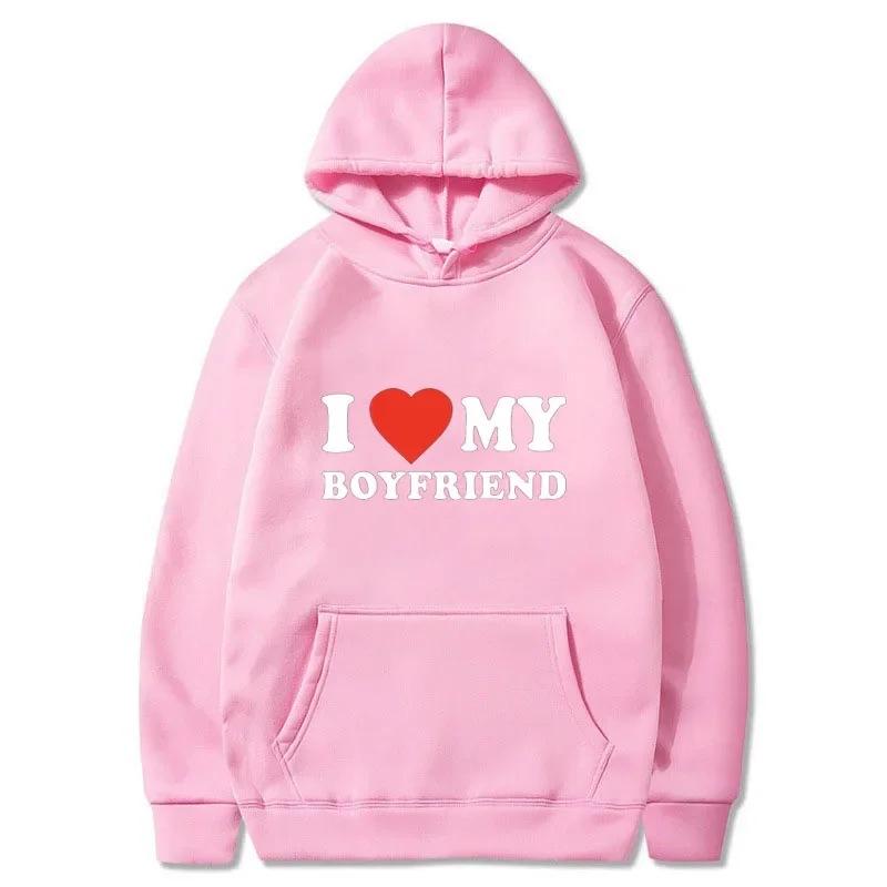 I Love My Boyfriend Girlfriend Printed Hoodie Couple Fashion