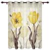 Spring Tulip Flower Plants Window Curtain Living Room Luxury Valance Curtain for Bedroom Home Kitchen Decor Curtain