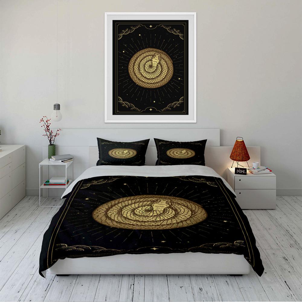 Golden Snake and Stars Pattern Bedding Set Bedding set (1 duvet cover, 2 pillowcases, duvet not included)