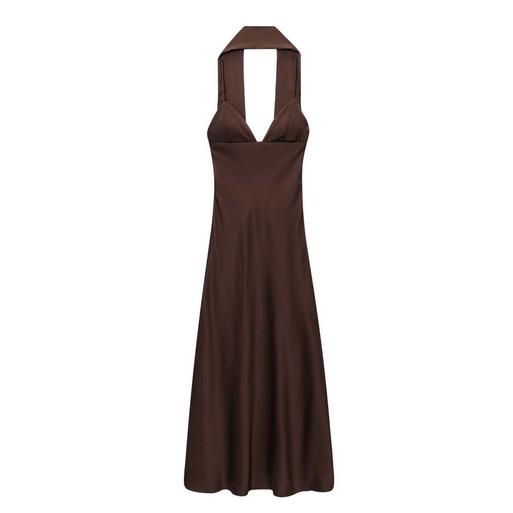 Elegant Multi-Color Satin Halter V-Neck Summer Dress for Women