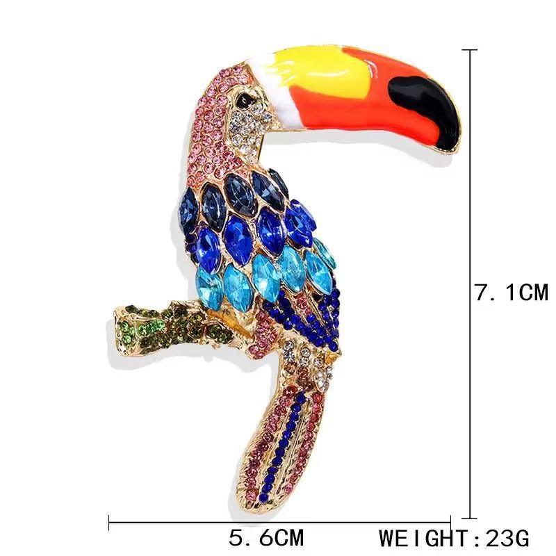 Enamel Parrot Brooch Rhinestone Animal Pin Shiny Crystal Bird Accessories Woman Jewelry Gifts