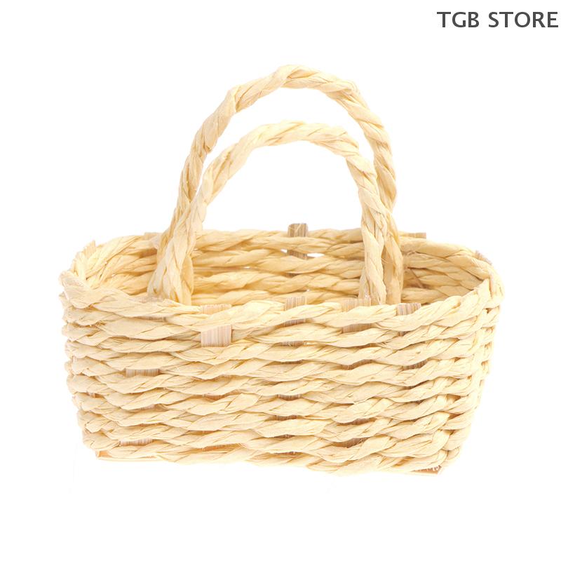 1Pcs 1/12 Mini Rattan Basket Dollhouse Miniature Weave Vegetable Food Storage Basket