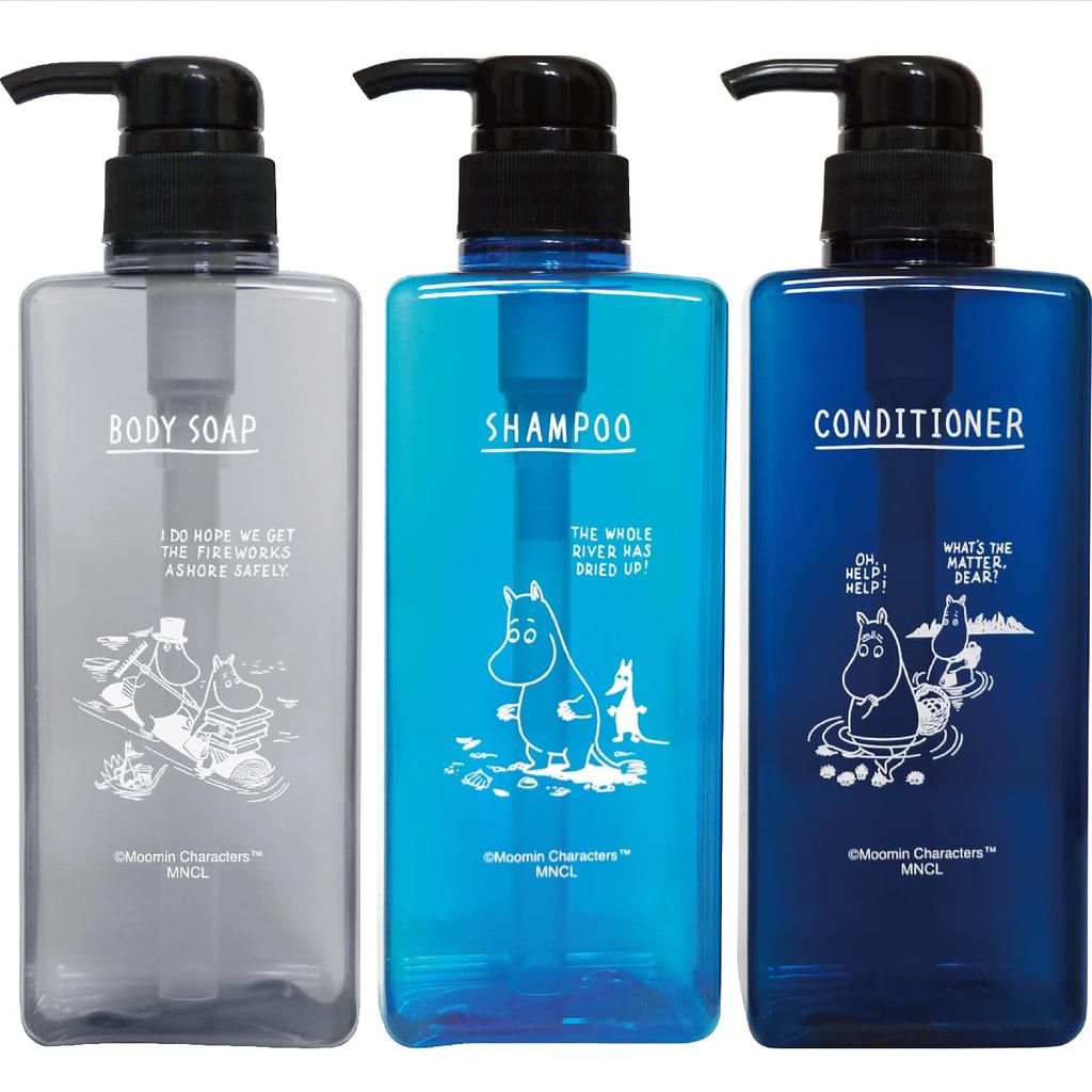 MOOMIN Maruei Nissan Pecolo Lotion Bottle 3-Piece Set with Shampoo Bottle Dispenser (Moomin & Mum & Dad)