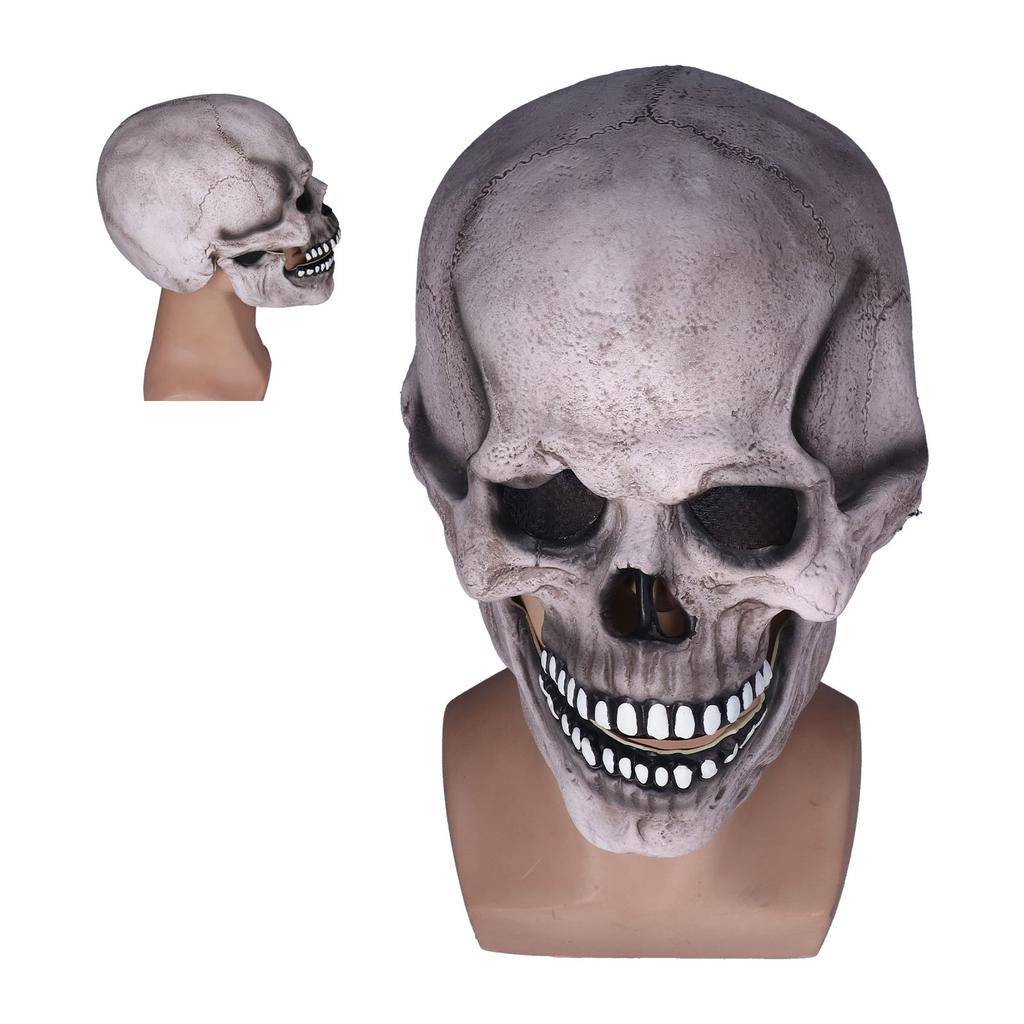 Scary Skull Mask with Movable Jaw Flexible Latex Halloween Costume Party Props Cosplay Accessory