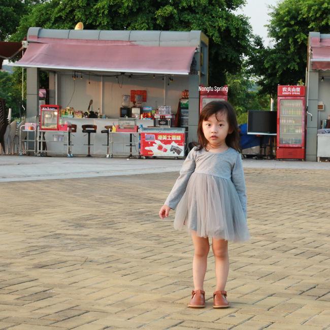New Spring/Autumn Long Sleeve Cotton Princess Dress for Girls with Mesh and Puffy Design