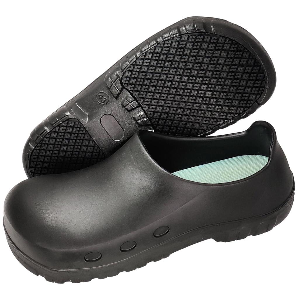 Quintari Chef Shoes, Black, Kitchen Clogs, Non-Slip, Toe Cap, Safety Shoes, Waterproof, Lightweight, Men's and Women's, S106 (Black, 46cm, 28.0cm)