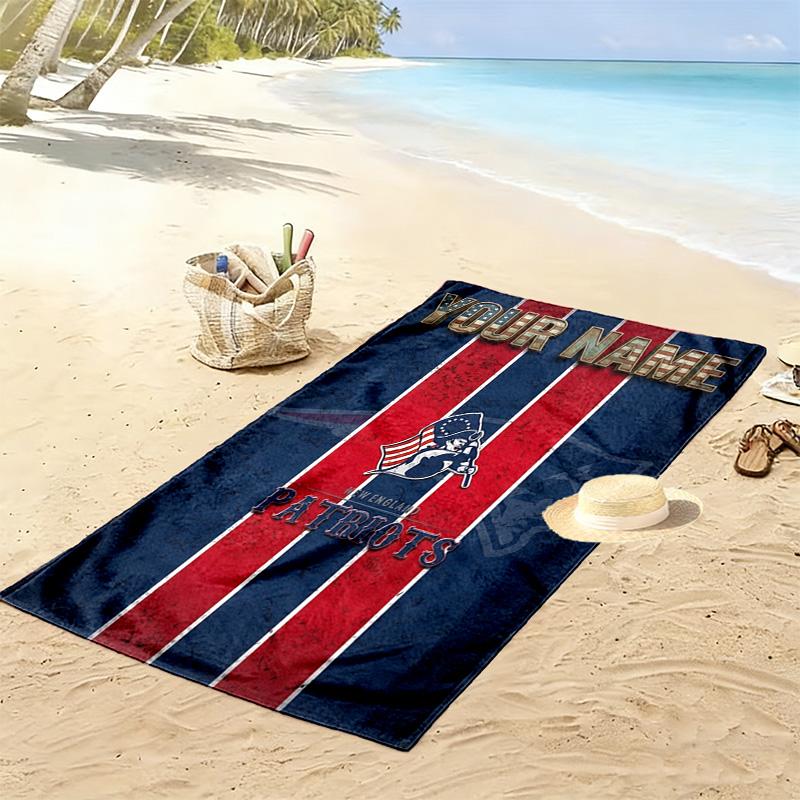 Name Custom New England Patriots Print Beach Towel, Large Soft Quick Dry Towel for Beach Camping Swimming