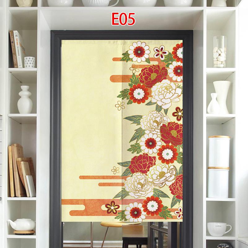 Cortina de Porta Estilo Japonês Algodão Linho Flor de Cerejeira Cortina Entrada da Cozinha Restaurante Decoração Noren Divisória Meia-cortina