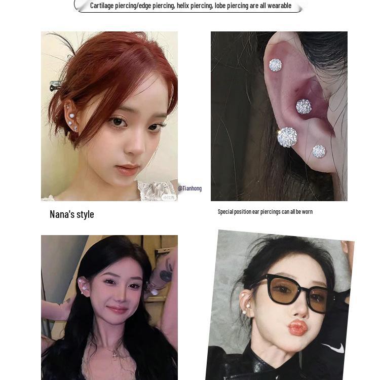 2025 Double Pearl & Diamond Ball Stud Earrings: Women's Cartilage Piercing Jewelry