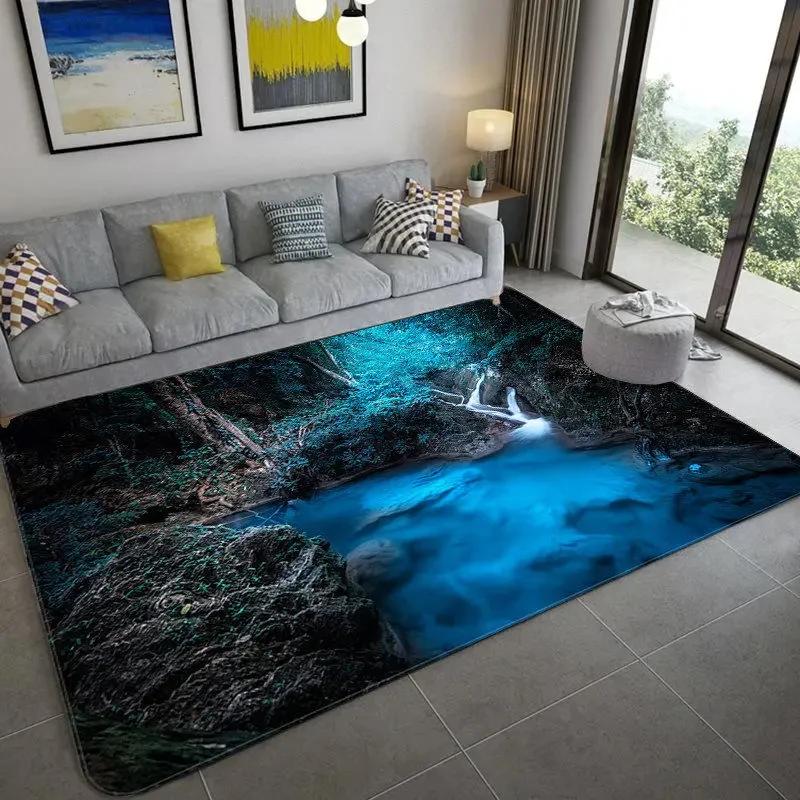 Tappeto 3D Paesaggio Naturale per Soggiorno Tappeto Paesaggio Foresta Verde Cascata Tappeto Antiscivolo per Camera da Letto in Bagno Grande