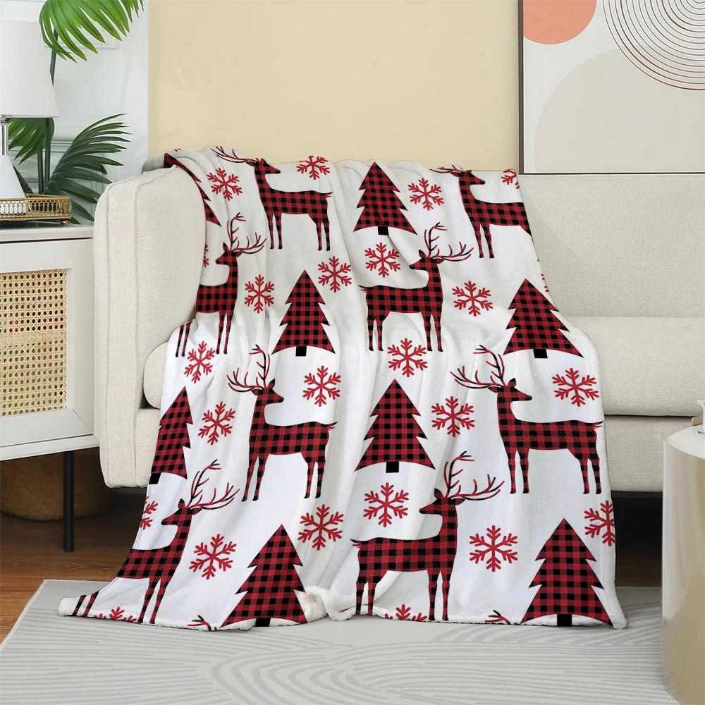 1PC Throw Christmas Reindeer Red Plaid Flannel Blanket Xmas Holiday Throw Soft Warm Festival Decor Lucky Blankets Pefect Gifts