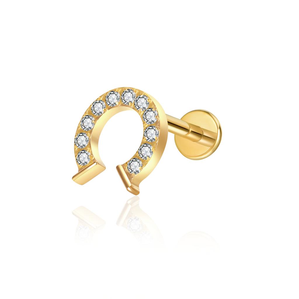 Hot-Selling Titanium Alloy Cross-Border Earrings Trendy Horseshoe Zircon Design Women's Lip Nail G23 Piercing Jewelry Fashion