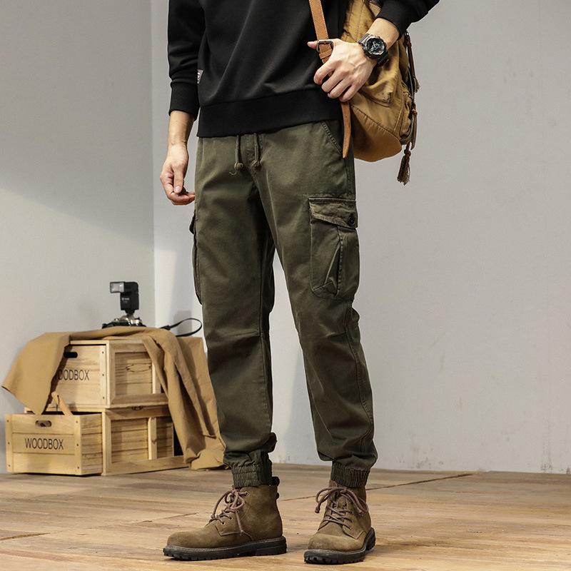 Mens High-Quality Thickened Cotton Work Pants with Multi-Pockets and Cuffed Design for Spring and Autumn
