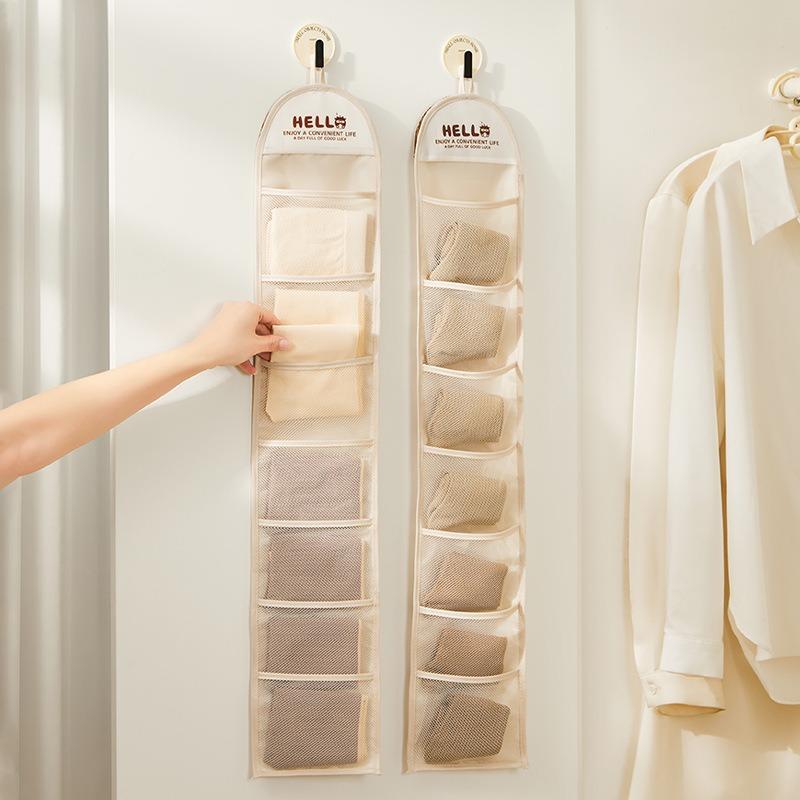 7 Grid Sock Organizer Hanging Bag,Hair Accessories Storage Bags for Headdress Jewelry,Wall-mounted Sundries Organiser for Closet
