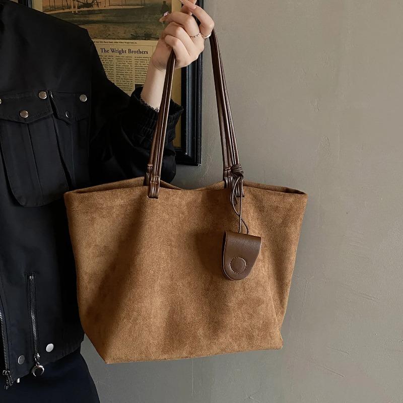 Vintage Soft Suede Women's Handbags Large Capacity Female Simple Shoulder Bags Classic Fall Winter Top Handle Work Tote Bag