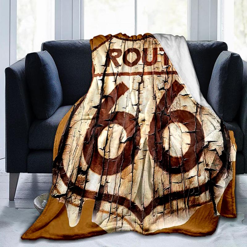 1Pz Coperta con motivo Highway 66, leggera per tutte le stagioni, per casa, ufficio, pisolino all'aperto, coperta multifunzionale