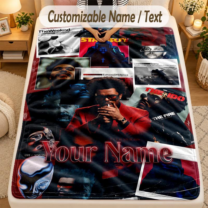 Flannel BlanketThe Weeknd Custom Name Text Personalized Soft Warm Throw Blanket Home Decor Gift