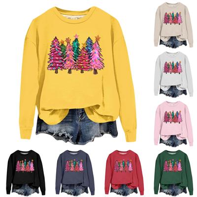 Women's Fashion Christmas Small Print Long Sleeve Loose Round Neck Sweatshirt