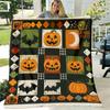 1pc Halloween Pumpkin Bat Moon Plaid Blanket - Soft Flannel Throw with Jack-O'-Lanterns, Bats & Autumn Leaves Design, Warm & Cozy for Sofa, Bed, Car, 