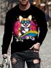 Warrior Cat Pattern Men's T-shirt Funny Animal 3D Print Long-sleeved Top All-season Base Layer Shirt Y2K Harajuku Streetwear