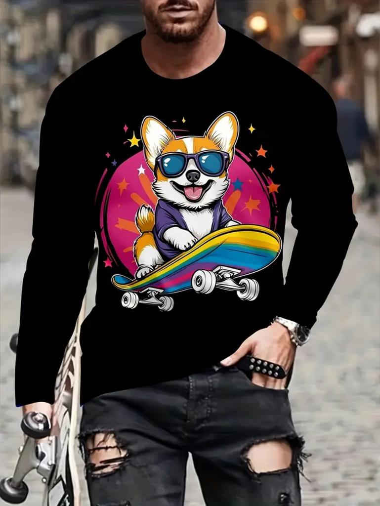 Warrior Cat Pattern Men's T-shirt Funny Animal 3D Print Long-sleeved Top All-season Base Layer Shirt Y2K Harajuku Streetwear
