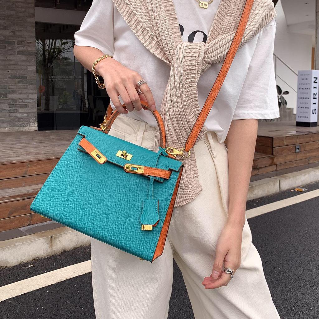 Palmprint genuine leather second-generation single-shoulder women's bag crossbody ins handbag with contrasting color design