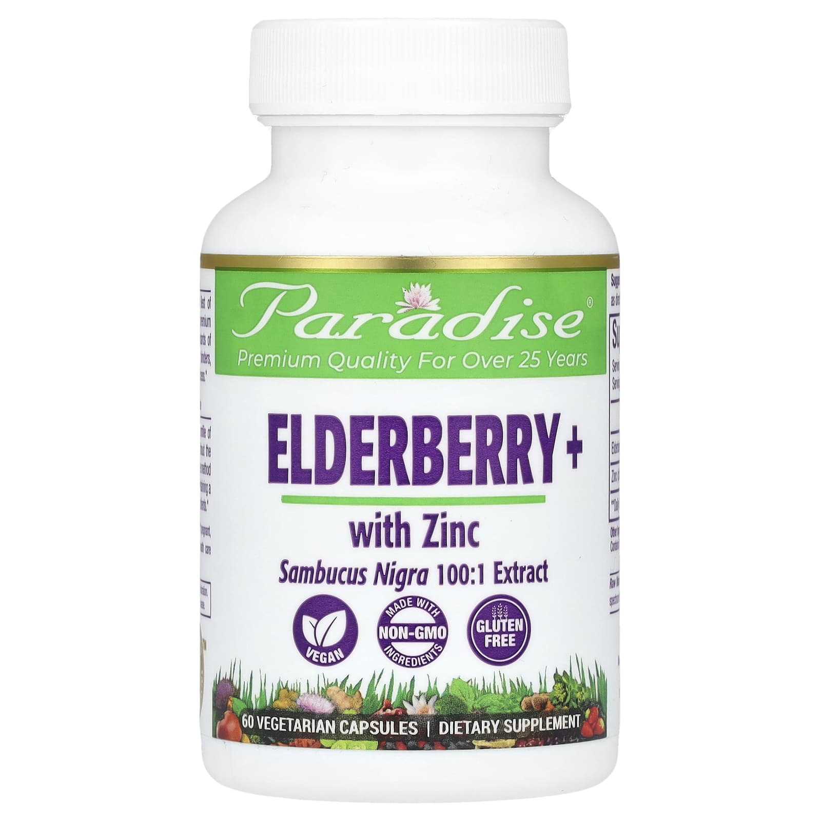 

Paradise Herbs, Earth s Blend, Elderberry + Zinc, 60 Veggie Capsules
