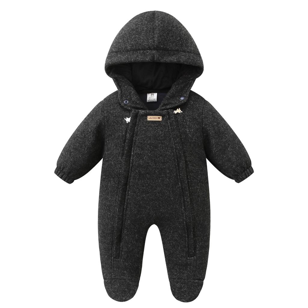 Baby Boys and Girls Footed Rocker Fleece Double Zipper Hooded Winter Pajamas - Thickened Fashion Warm Baby Pajamas