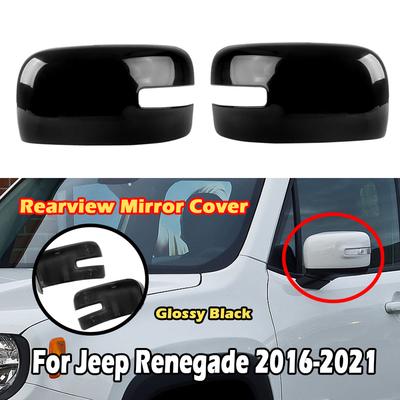 Glossy Black Left Right Side Mirror Cover Cap Door Wing Rearview Mirrors Cover for Jeep Renegade 2016 2017 2018