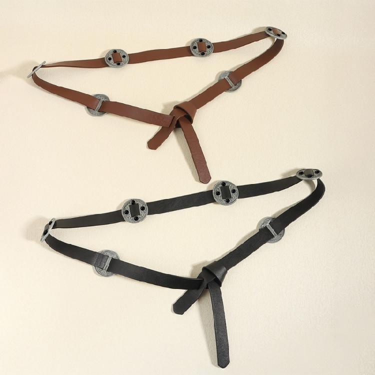 Adjustable Retro Carved Metal Decors Waist Belt Exquisites Handcrafts PU Leather Belt Waistband for Fashion Enthusiasts