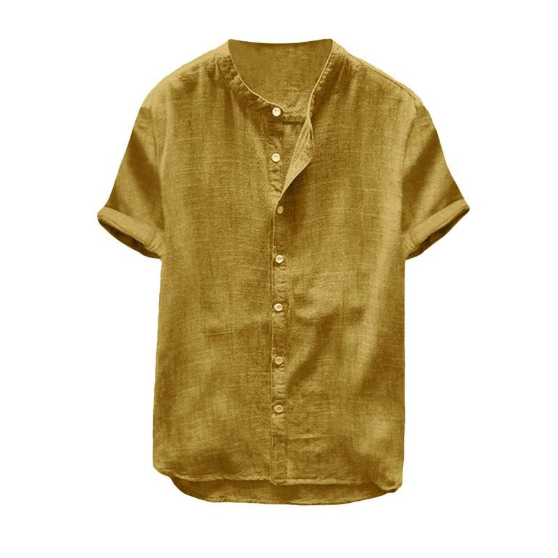 Men's Casual Loose Shirt Solid Color Thin Cotton Linen T-shirt Top